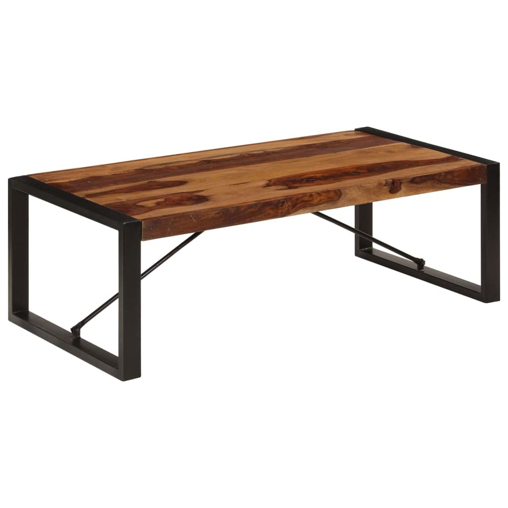 Brown Sheesham Wood Coffee Table with Steel Legs U174851