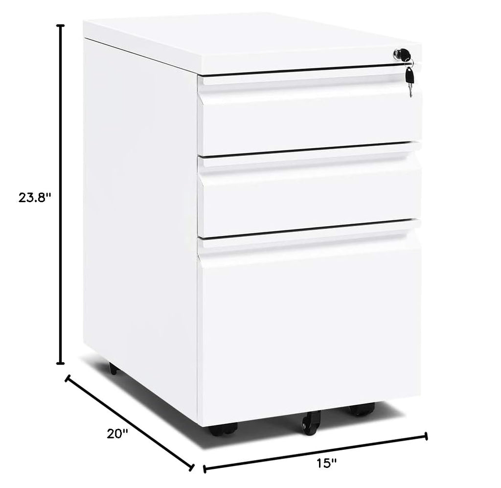 White 3 Drawer Filing Cabinet with Lock V205898