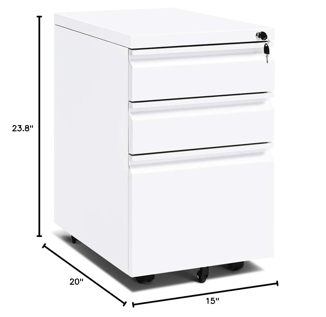 White 3 Drawer Filing Cabinet with Lock V205898