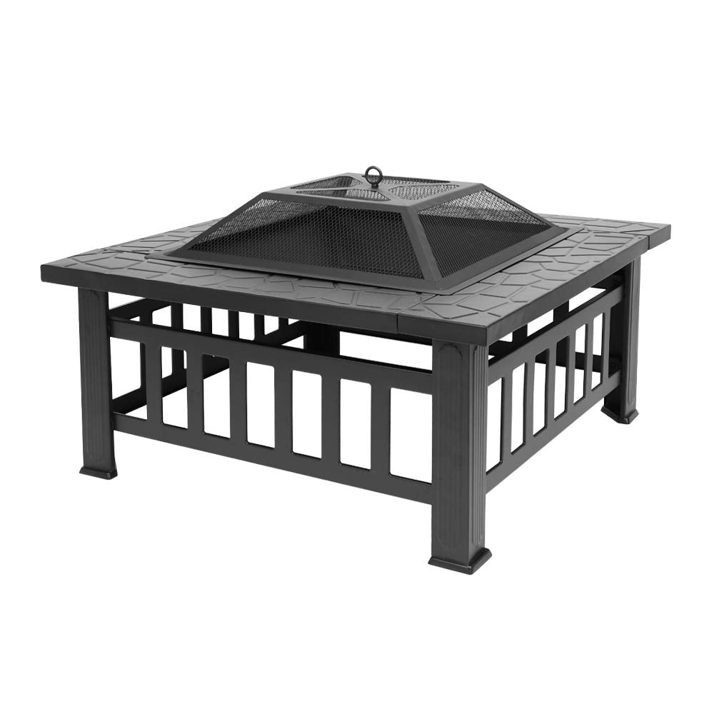 32in Outdoor Metal Wood Burning Fire Pit with Spark Screen F3208