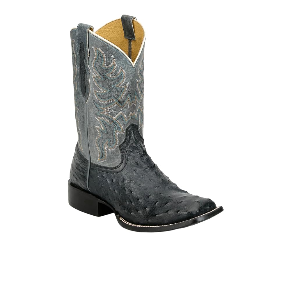 Grey Ostrich Square Toe Mid Calf Boots K4659