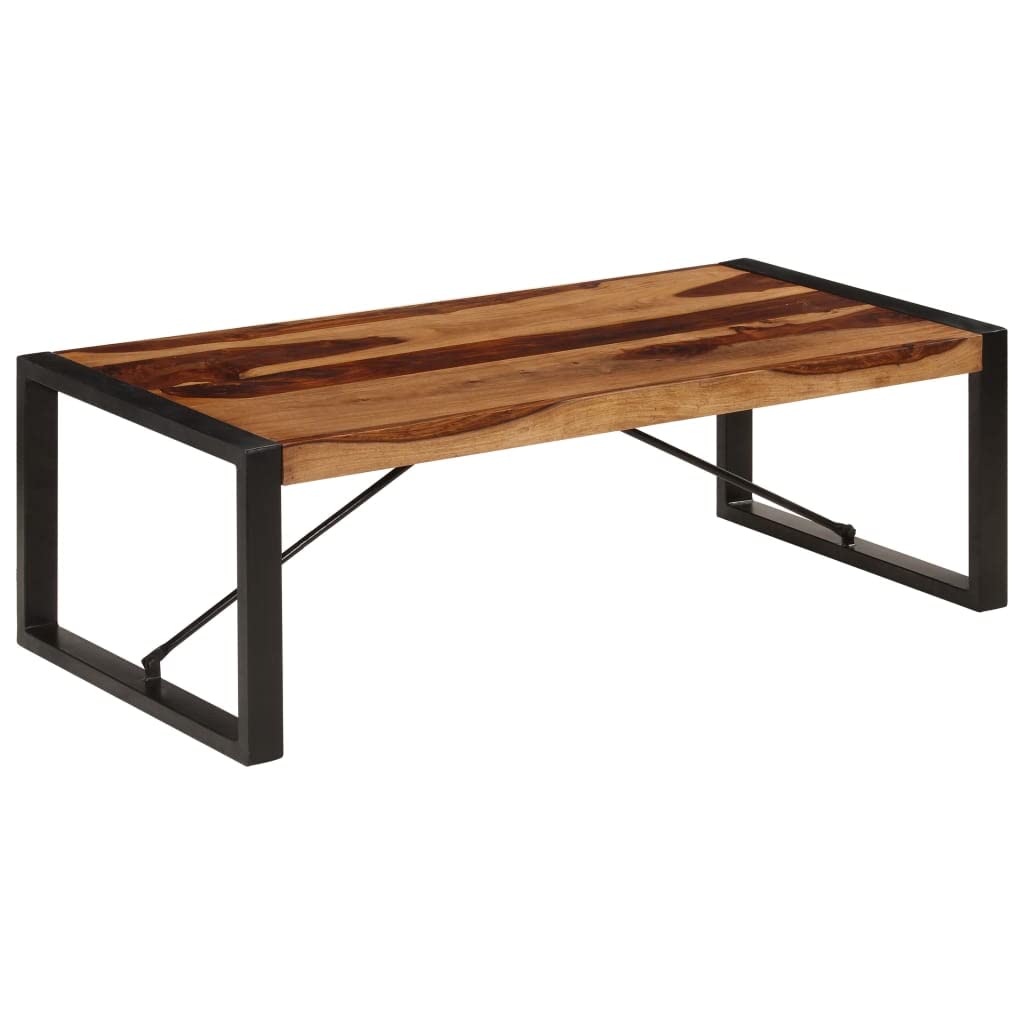 Brown Sheesham Wood Coffee Table with Steel Legs U174851