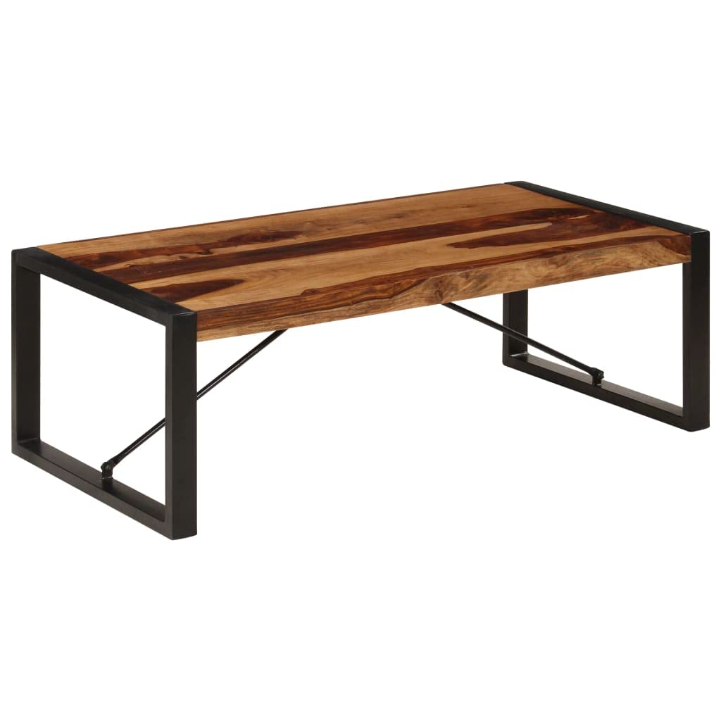 Brown Sheesham Wood Coffee Table with Steel Legs U174851
