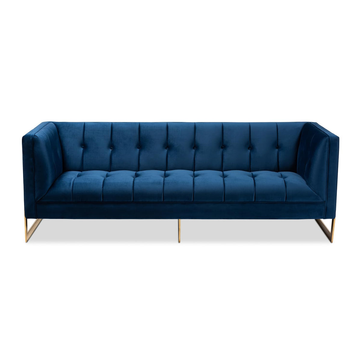 Navy Blue Velvet Button Tufted Gold Sofa I68930
