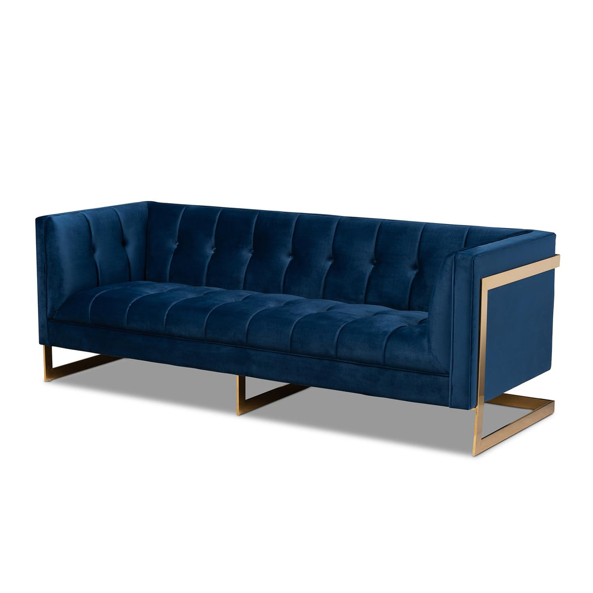 Navy Blue Velvet Button Tufted Gold Sofa I68930