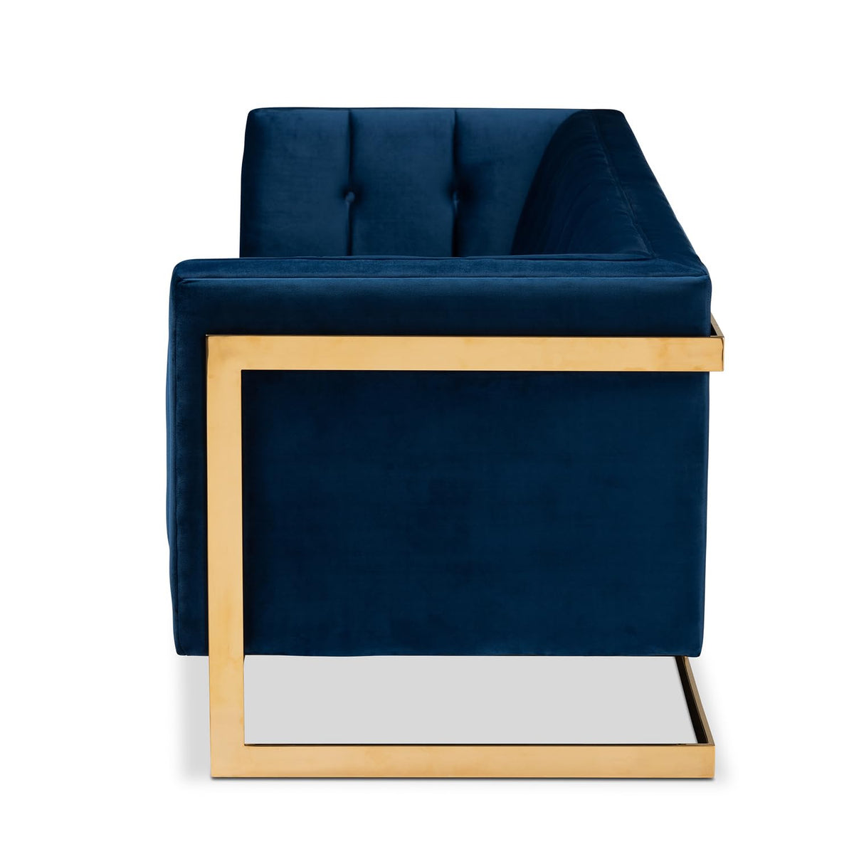 Navy Blue Velvet Button Tufted Gold Sofa I68930