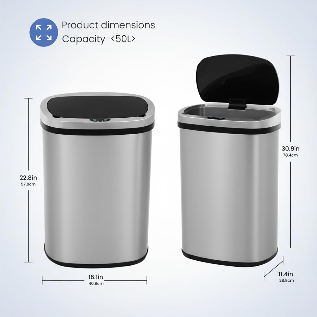 13 Gallon Touch-Free Motion Sensor Stainless-Steel Trash Can T659