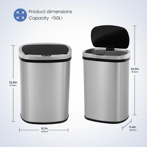13 Gallon Touch-Free Motion Sensor Stainless-Steel Trash Can T659