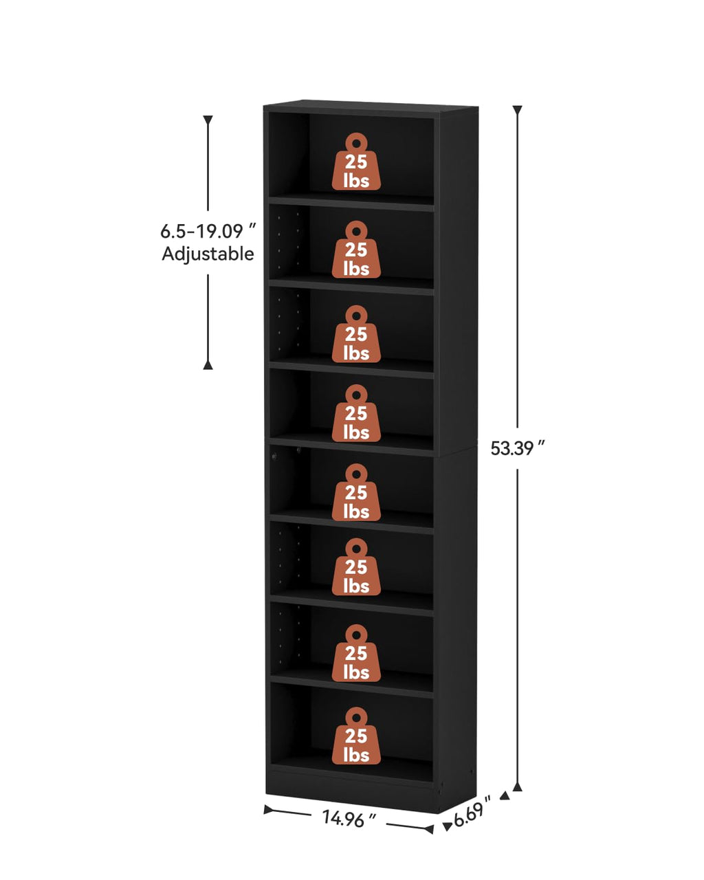 6 Tier Black Adjustable Media Shelf I971