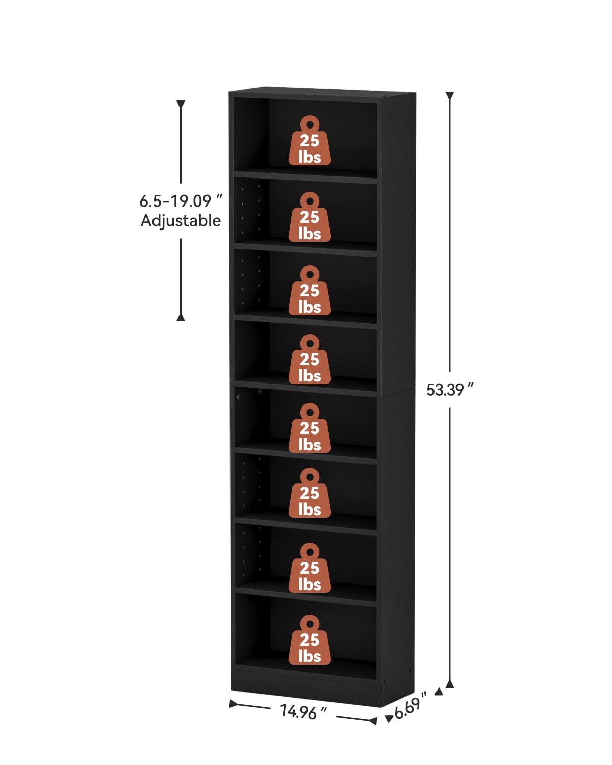 6 Tier Black Adjustable Media Shelf I971