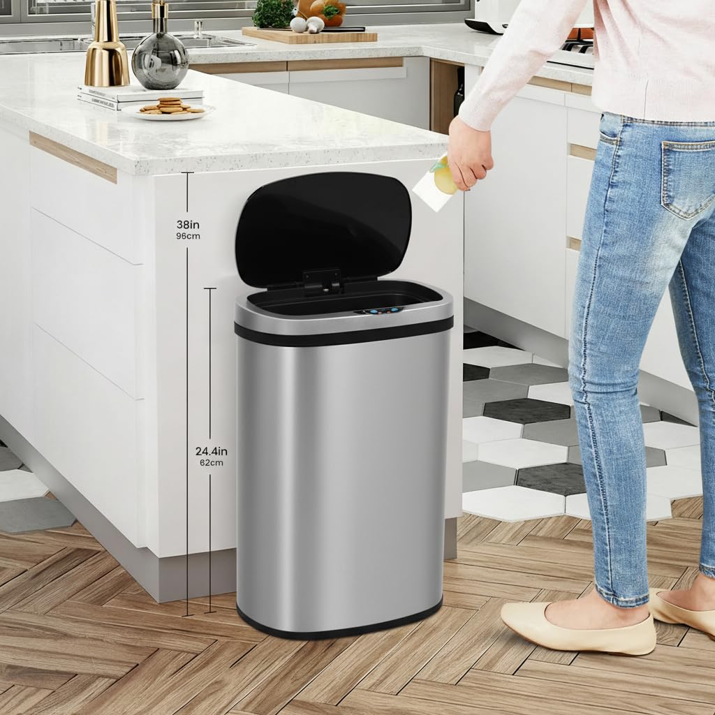 13 Gallon Touch-Free Motion Sensor Stainless-Steel Trash Can T659