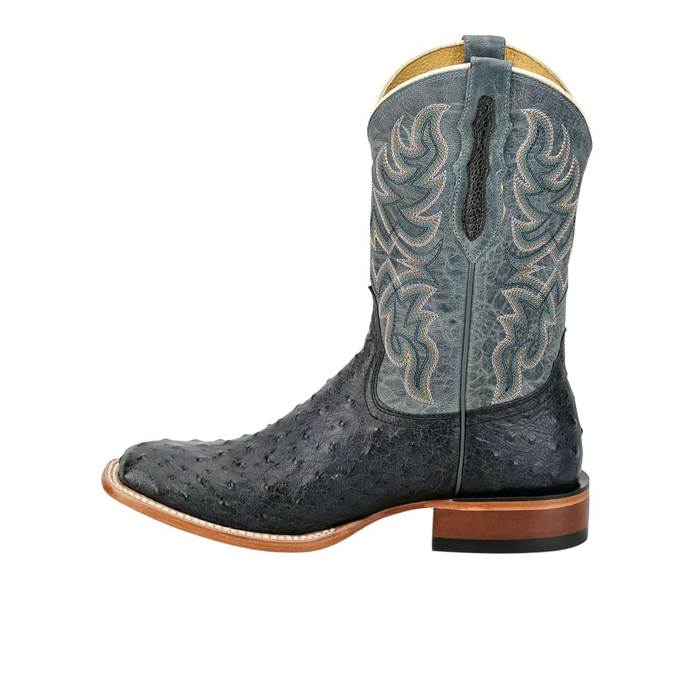 Grey Ostrich Square Toe Mid Calf Boots K4659
