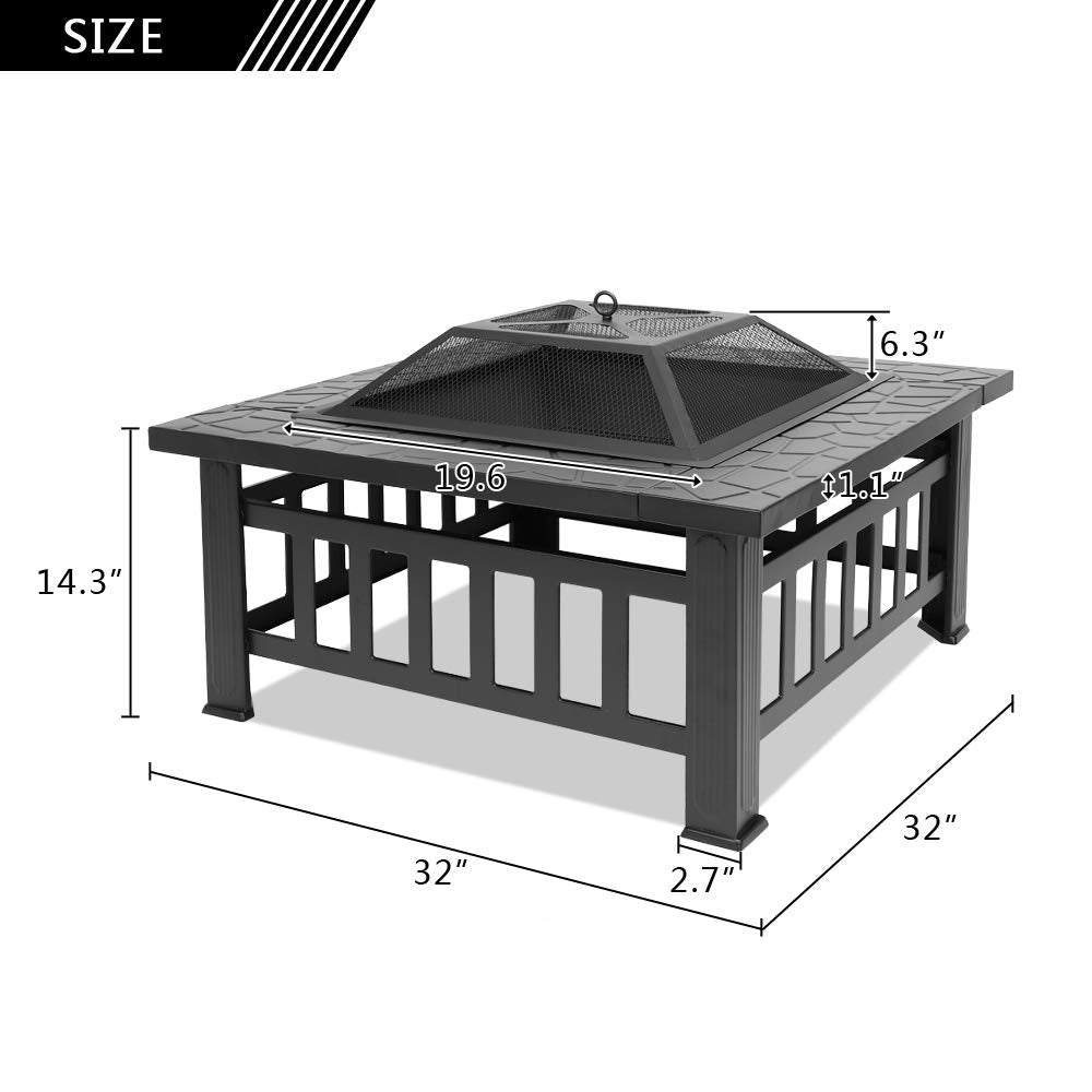 32in Outdoor Metal Wood Burning Fire Pit with Spark Screen F3208