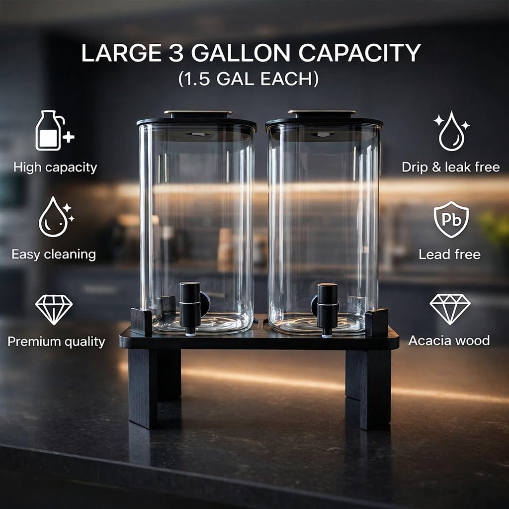 2 PCS 3 Gallon Glass Beverage Dispenser with Wood Stand T690133