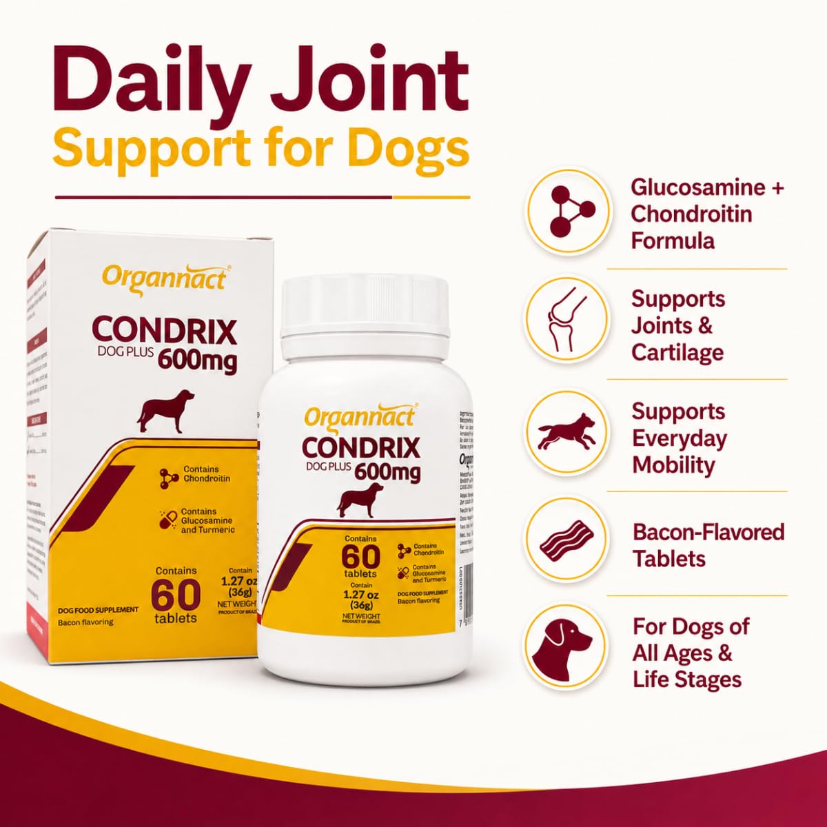Bacon Flavored Glucosamine Chondroitin Turmeric Dog Supplement 60 Count K491