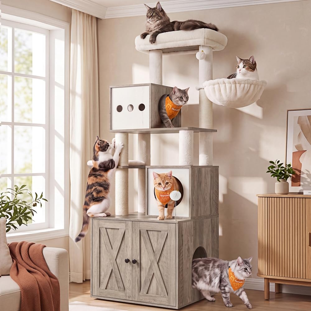 70.1-Inch Tall Cat Tree with Litter Box Enclosure J26063