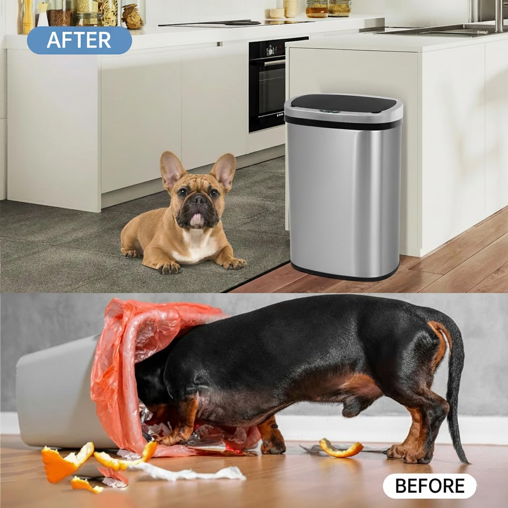 13 Gallon Touch-Free Motion Sensor Stainless-Steel Trash Can T659