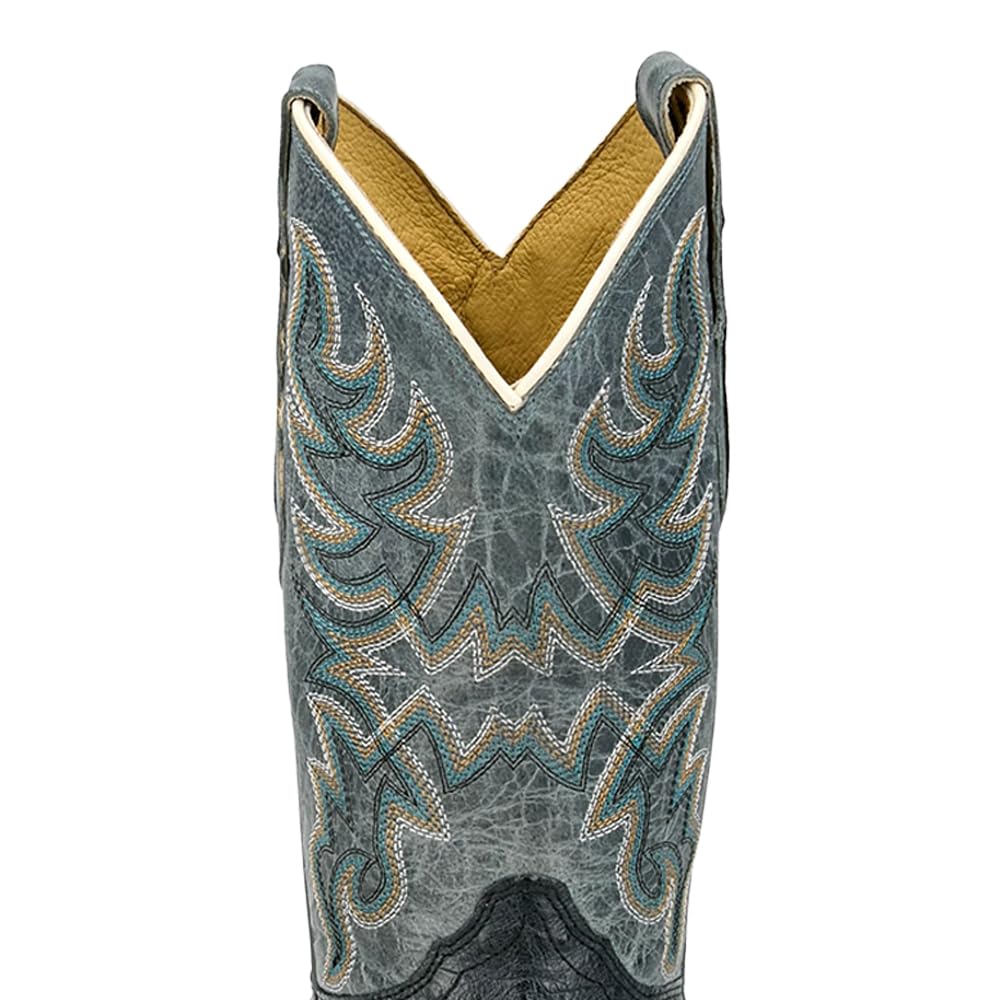Grey Ostrich Square Toe Mid Calf Boots K4659
