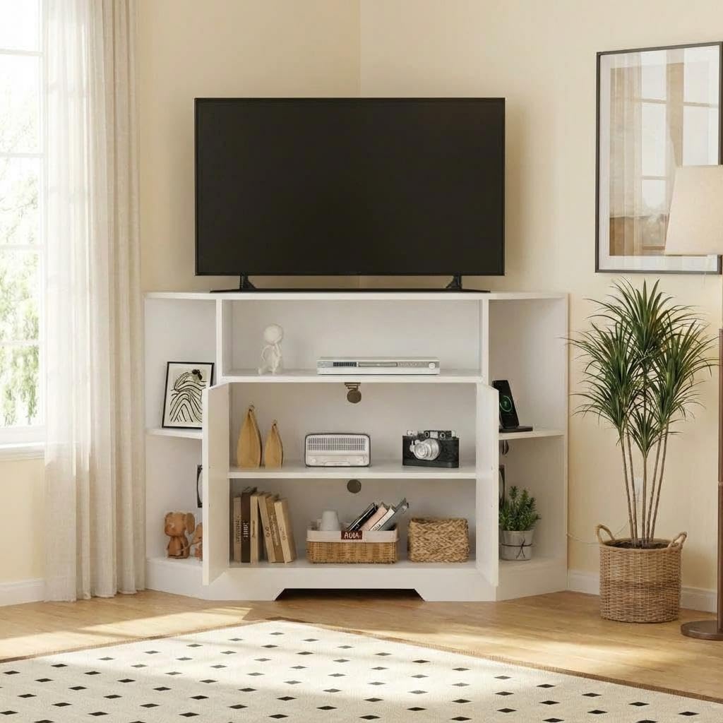 Corner TV Stand with Power Outlet & Barn Doors H802257