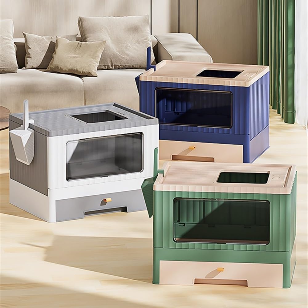 Foldable Cat Litter Box with Lid & Scoop J2509