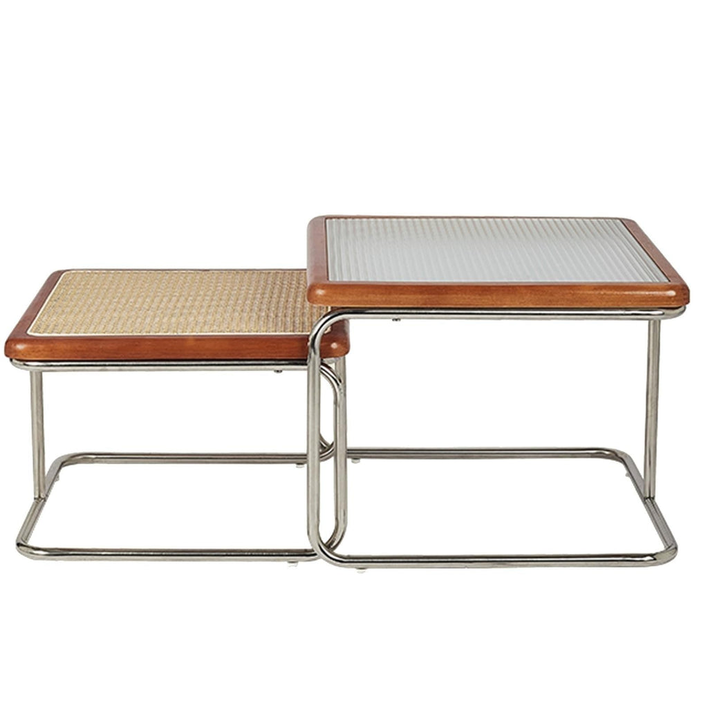 Mid Century Modern Coffee Table Set of 2 Square Metal Base J882