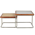Mid Century Modern Coffee Table Set of 2 Square Metal Base J882
