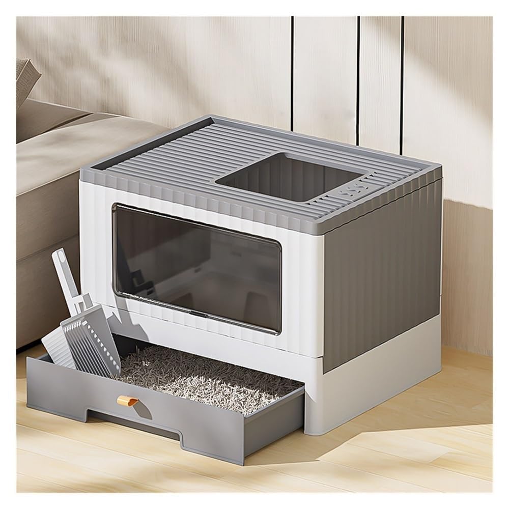 Foldable Cat Litter Box with Lid & Scoop J2509