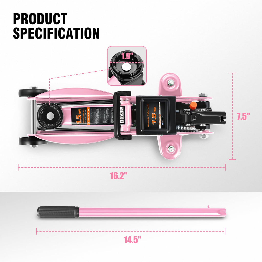 Low Profile Hydraulic Trolley Floor Jack 1.5 Ton Pink N351