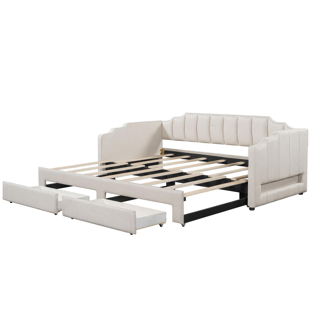 Linen Upholstered Daybed with Trundle and 2 Storage Drawers K175249
