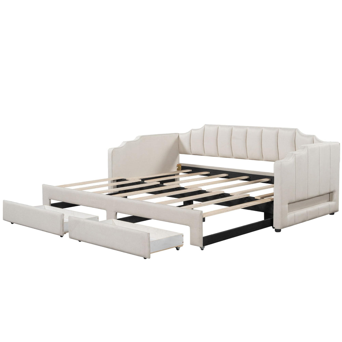 Linen Upholstered Daybed with Trundle and 2 Storage Drawers K175249