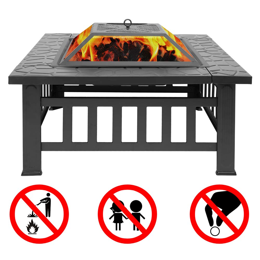 32in Outdoor Metal Wood Burning Fire Pit with Spark Screen F3208