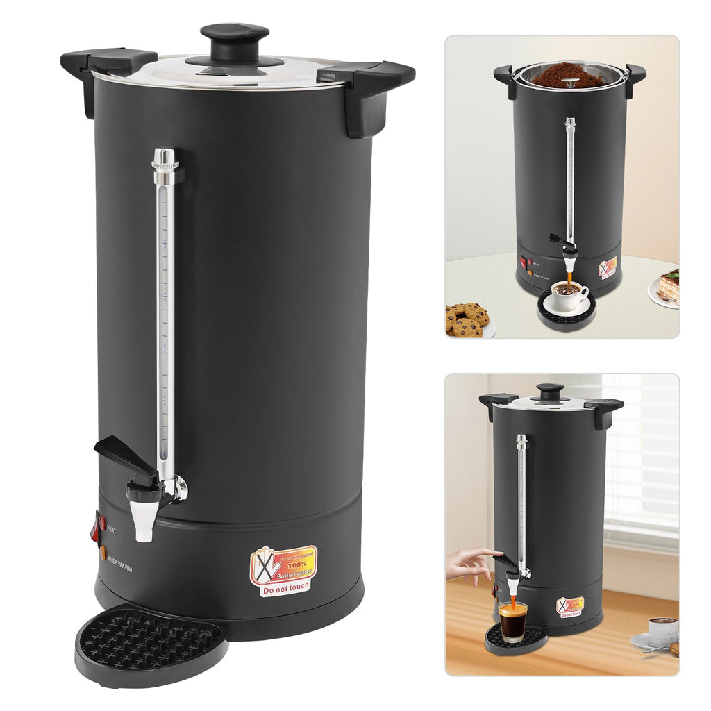 25L Stainless Steel Coffee Urn Hot Water Dispenser Commercial Electric Brewer with Drip Tray Black T319