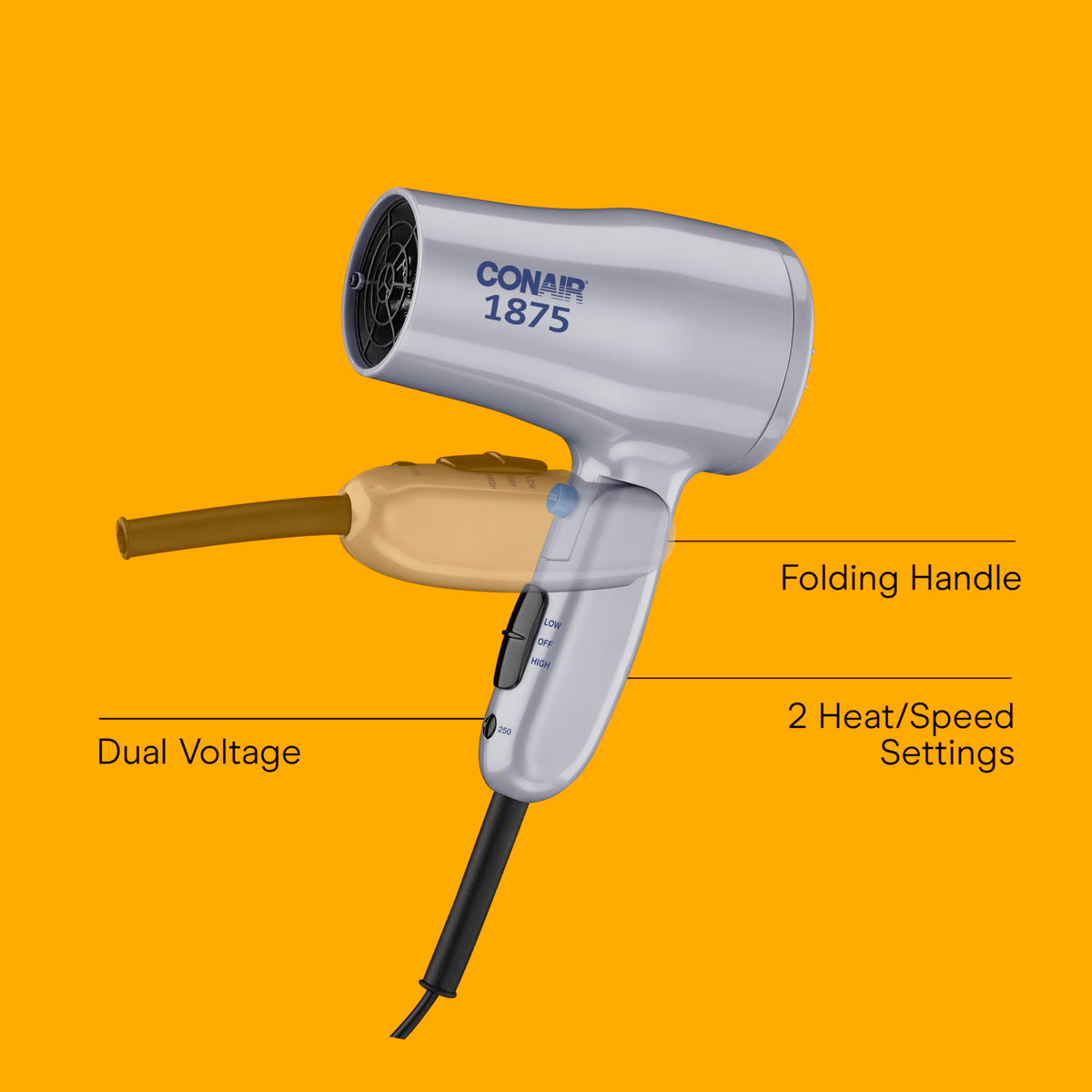 Compact Folding Dual Voltage 1875W Hair Dryer B589
