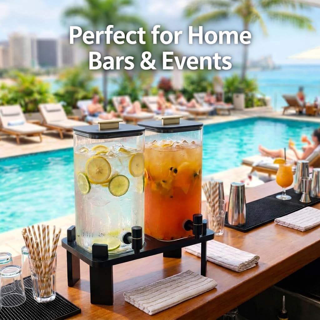 2 PCS 3 Gallon Glass Beverage Dispenser with Wood Stand T690133