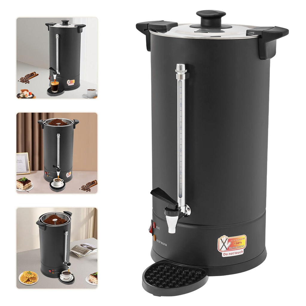 25L Stainless Steel Coffee Urn Hot Water Dispenser Commercial Electric Brewer with Drip Tray Black T319