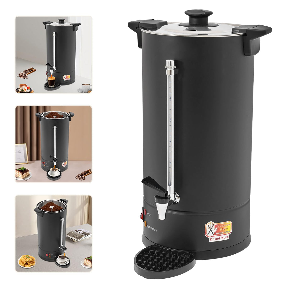 25L Stainless Steel Coffee Urn Hot Water Dispenser Commercial Electric Brewer with Drip Tray Black T319