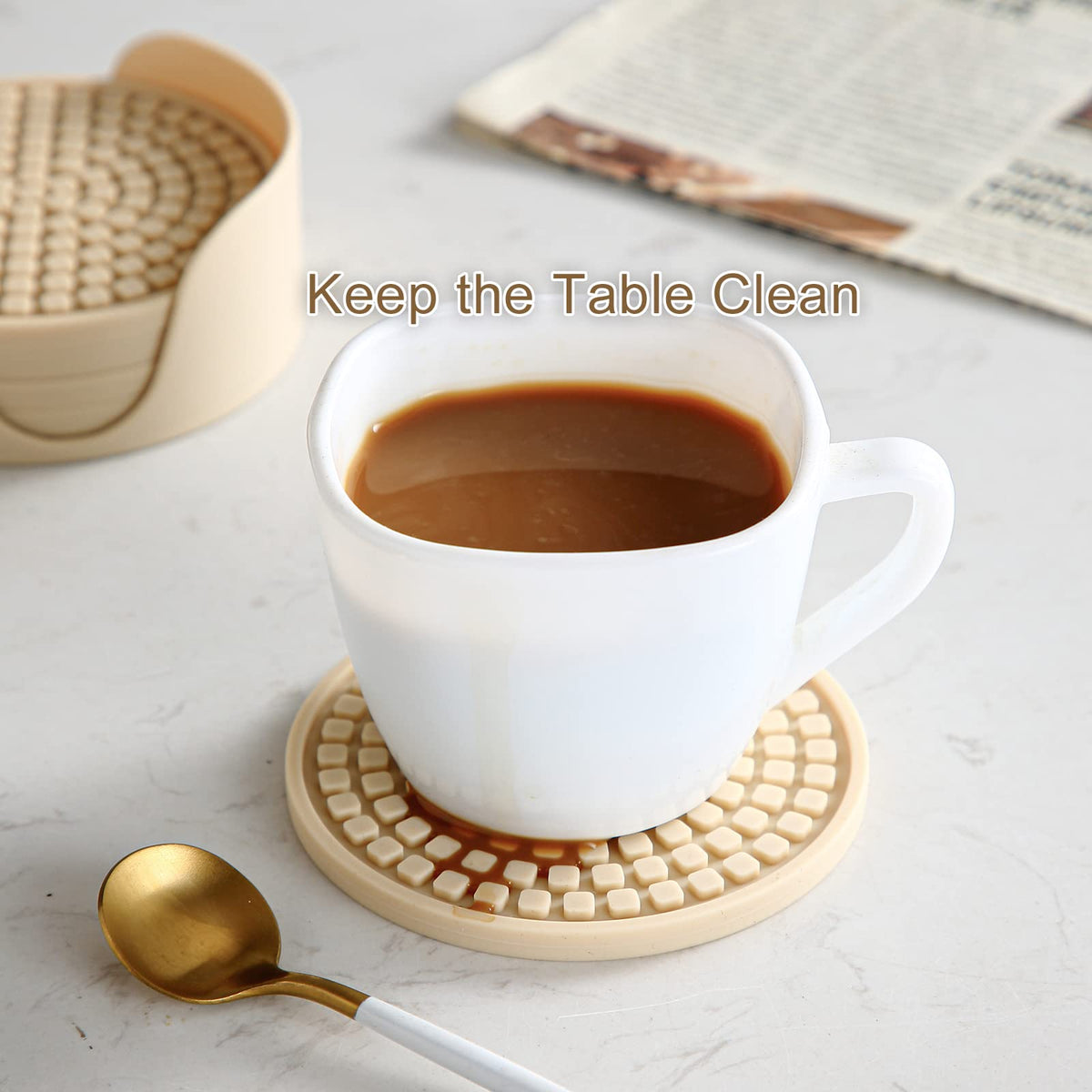 Silicone Drink Coasters with Holder, Set of 6, Black Y385
