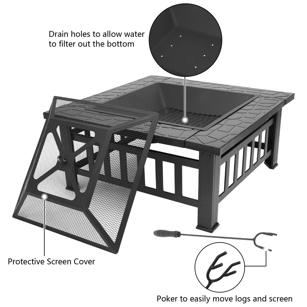 32in Outdoor Metal Wood Burning Fire Pit with Spark Screen F3208