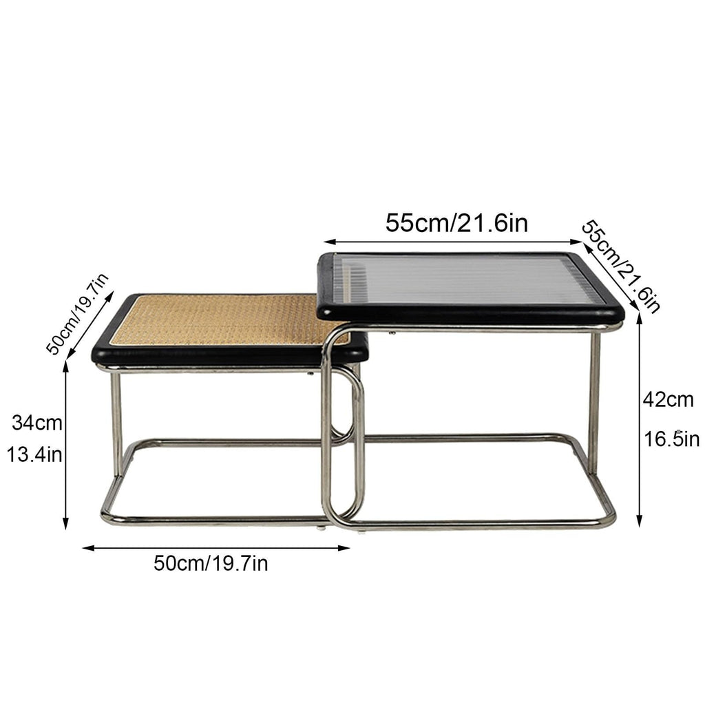 Mid Century Modern Coffee Table Set of 2 Square Metal Base J882