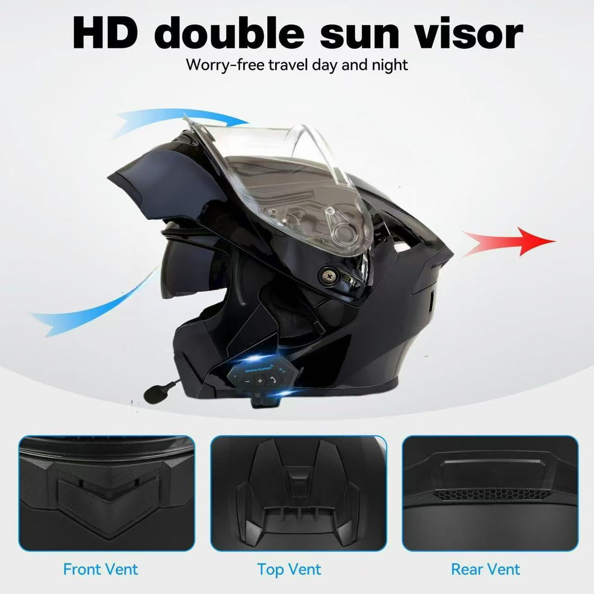 DOT Approved Flip Up Full Face Motorcycle Helmet with Dual Speakers and Microphone T327289