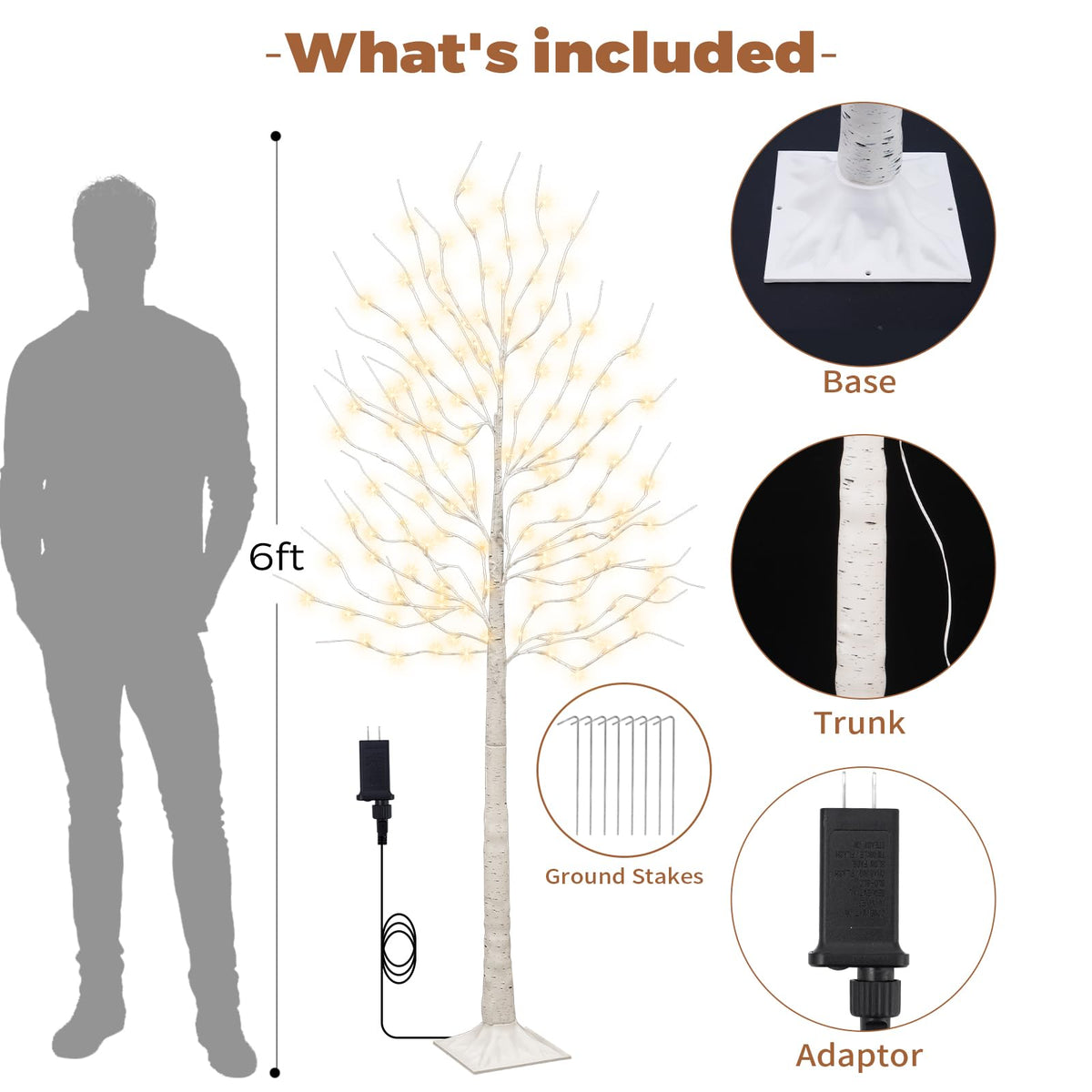Set of 2 6 feet Lighted Birch Tree 160 LED Warm White E23821