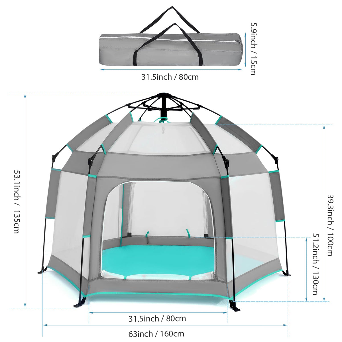 Hexagon Baby Playpen with Canopy T474