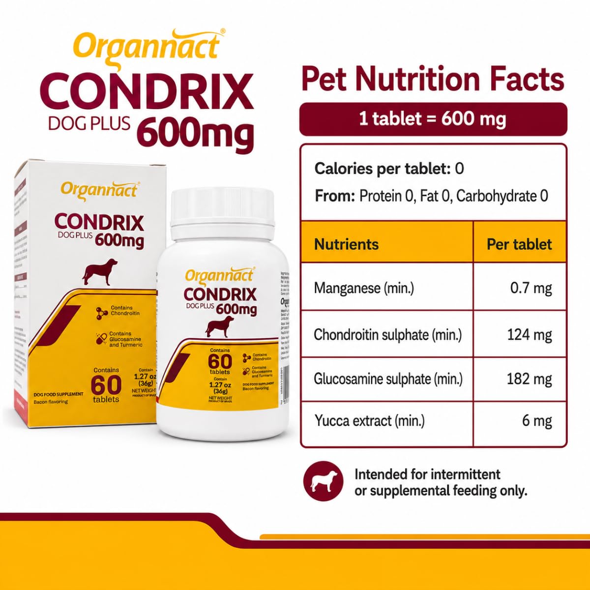 Bacon Flavored Glucosamine Chondroitin Turmeric Dog Supplement 60 Count K491