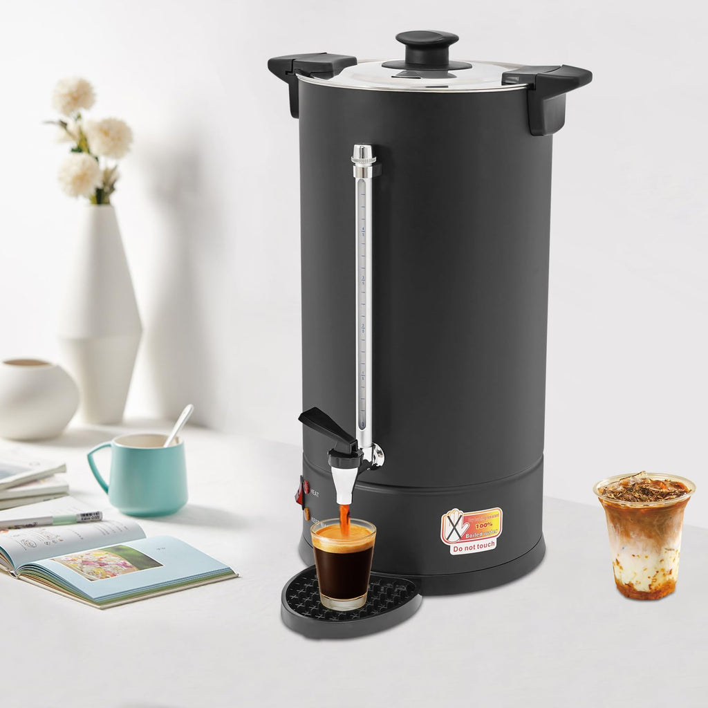 25L Stainless Steel Coffee Urn Hot Water Dispenser Commercial Electric Brewer with Drip Tray Black T319