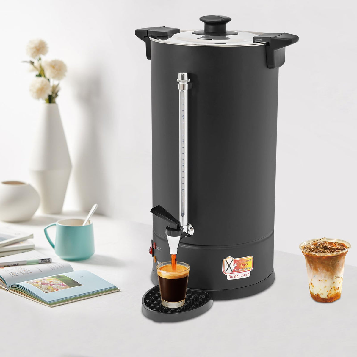 25L Stainless Steel Coffee Urn Hot Water Dispenser Commercial Electric Brewer with Drip Tray Black T319