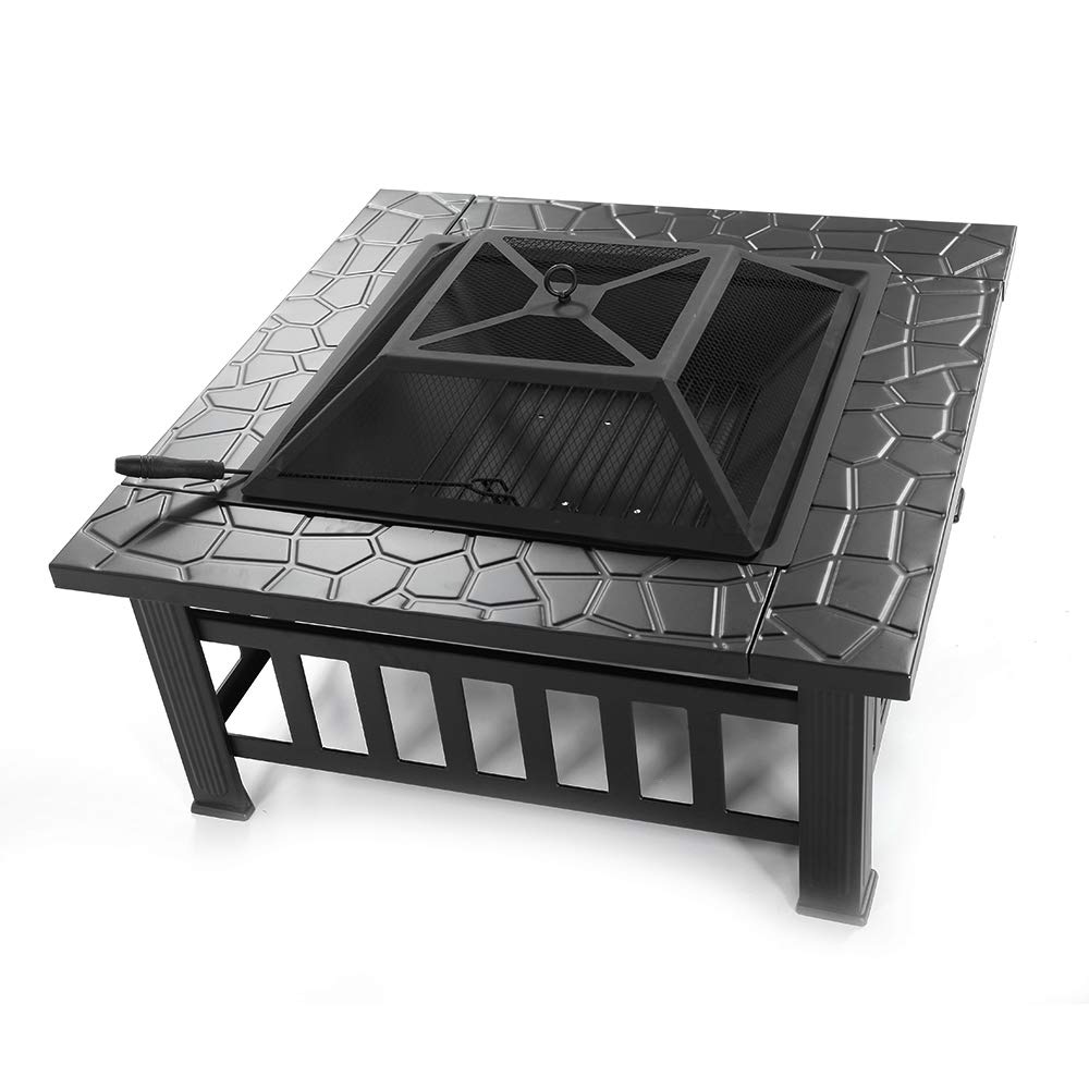 32in Outdoor Metal Wood Burning Fire Pit with Spark Screen F3208