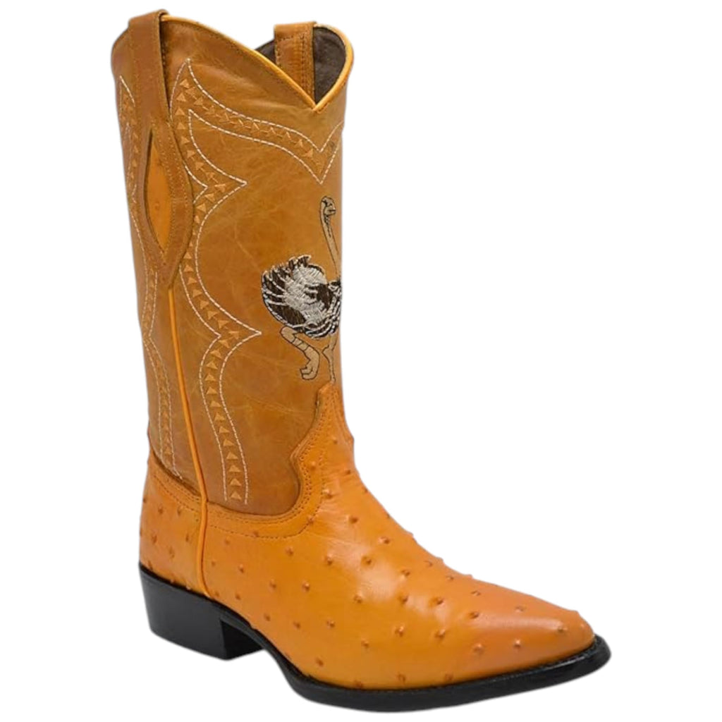 Men’s Genuine Leather Ostrich Print J-Toe Western Boots Q53361