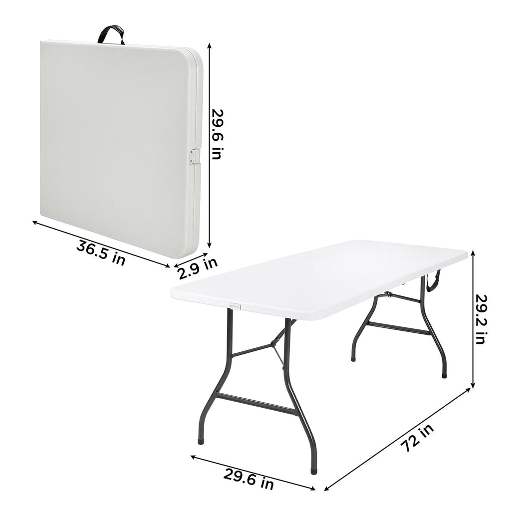 6 Foot Fold-in-Half Folding Table White Speckle HDPE Top X15293