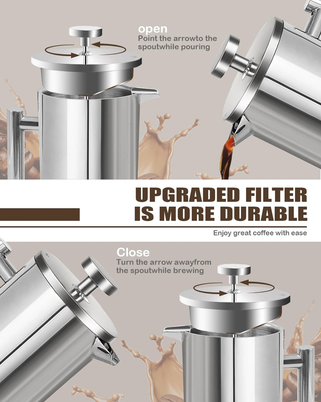 French Press Coffee Maker Stainless Steel 17 OZ D159839