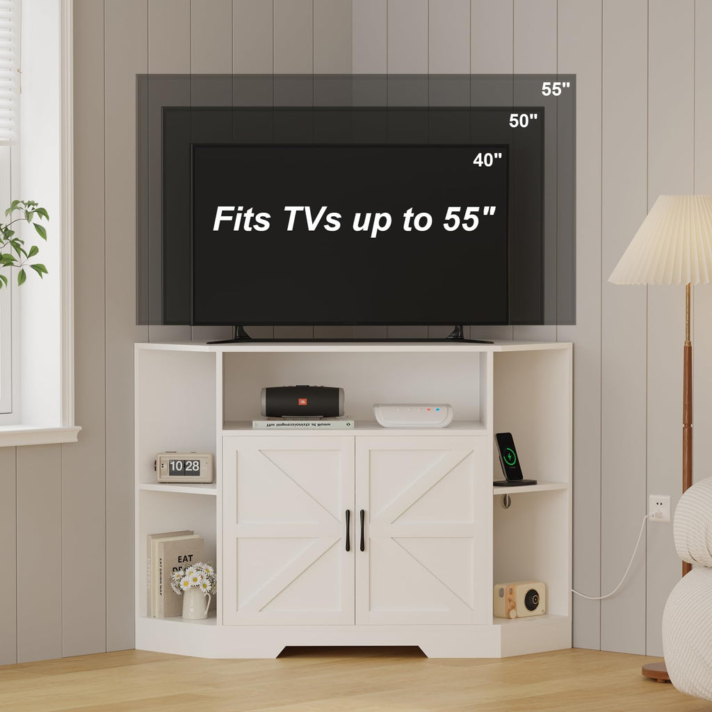 Corner TV Stand with Power Outlet & Barn Doors H802257